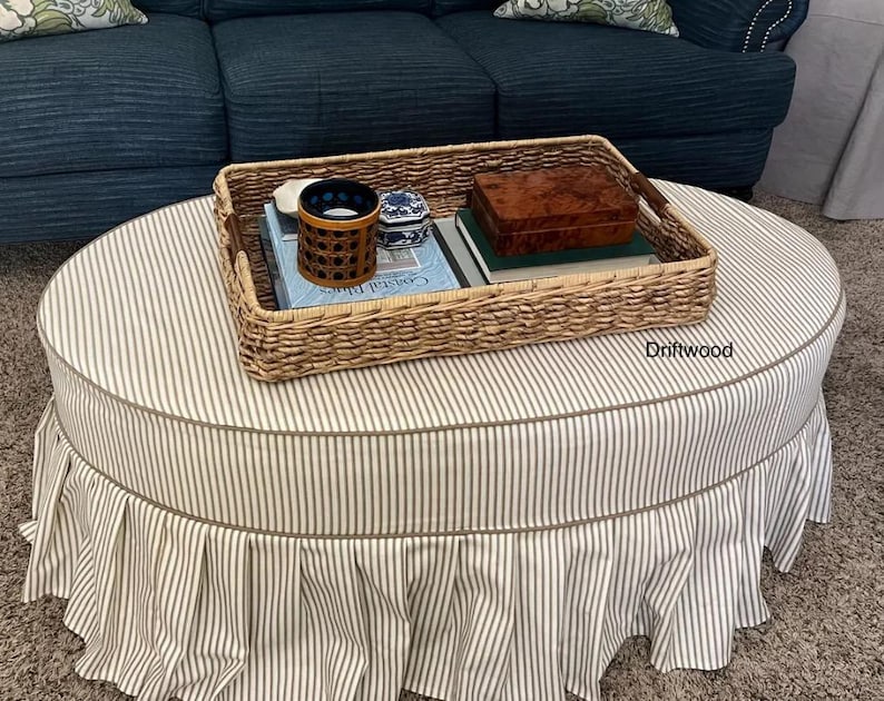 Housse de pouf avec jupe plissée, disponible en tissus à rayures ou à motifs côtiers sélectionnés image 3