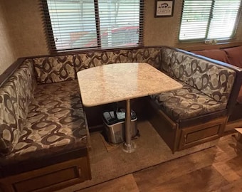 U shaped RV dinette cushion covers with zippers and selected fabric