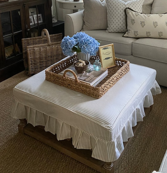 Slipcovered ottoman coffee table deals