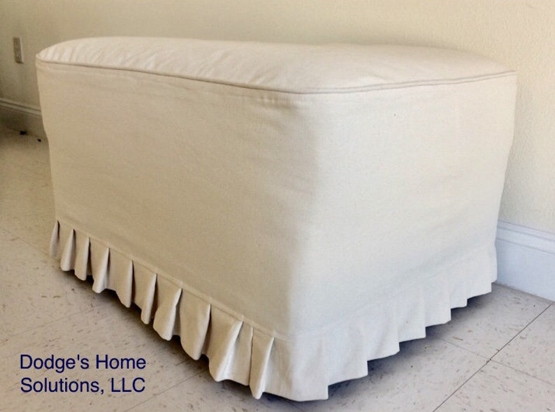 Ottoman Slipcover in Natural Duck Cloth with Pleated Skirt Custom