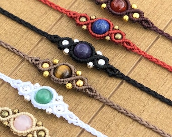 Knot - Handmade Healing Crystal Macrame Chokers, Adjustable Boho Necklace, customizable, hippie, bohemian