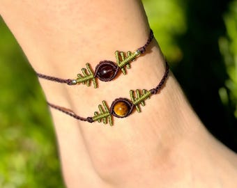 Soul Leaf - handgemaakte helende kristallen macramé enkelbanden, Elven Boho enkelband, aanpasbaar, hippie-sieraden