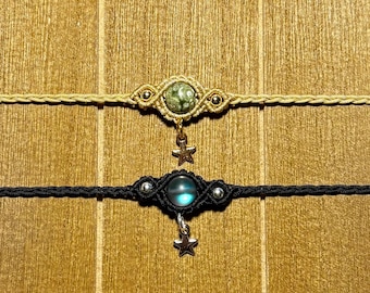 Star - helende kristallen macramé enkelbanden, boho edelsteen enkelband, sterbedel, aanpasbaar, boho, hippie