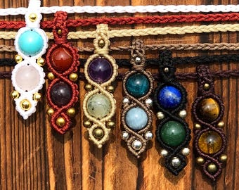 Duality - Handmade Macrame Healing Crystal Pendant Necklace, custom necklace, boho, hippie, bohemian