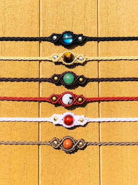 Unique - Handmade Macrame Crystal Anklet – Adjustable Gemstone Ankle Bracelet