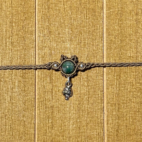 Cat - Handmade Healing Crystal Macrame Choker, Mushroom charm, Boho, Hippie, bohemian, customizable, cat lover