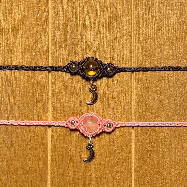 Crescent Moon - Healing Crystal Macrame Anklet, Boho Gemstone Jewelry