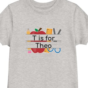 Personalized Kids T-Shirt, Custom Name & Letter Design, Educational Apple Theme, Back to School Gift, Customizable Toddler Tee