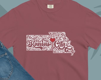 Kansas City Heart T-Shirt: KS MO Map, Floral Design, Midwest Pride