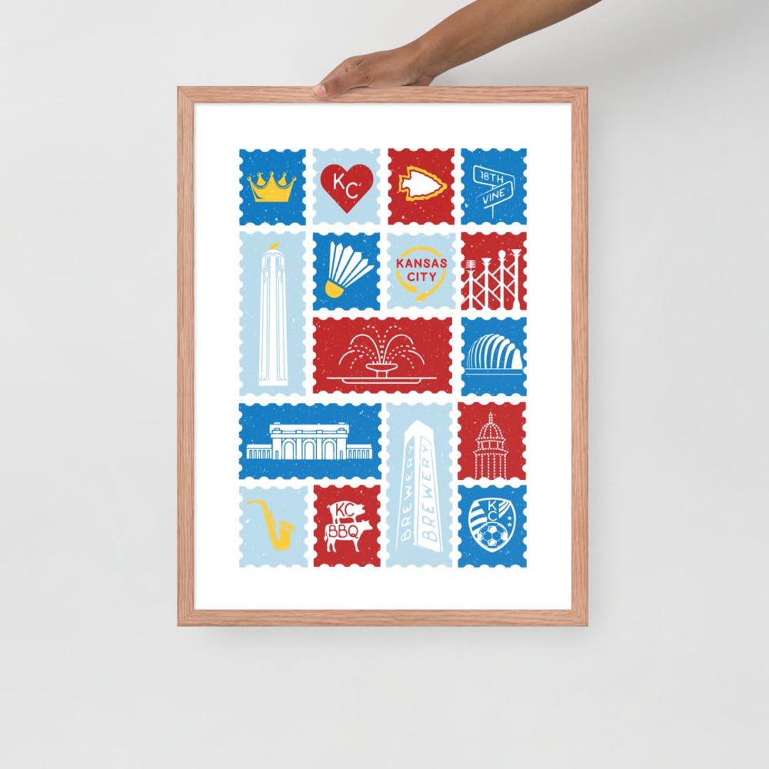FRAMED PRINT Kansas City Icons Art Print: KC Stamp Design - Ready to ...