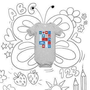 Kansas City Stamp Baby Onesie • KC Landmark Infant Bodysuit • Soft Cotton Graphic One Piece • Midwest Baby Gift • Snap Closure Romper