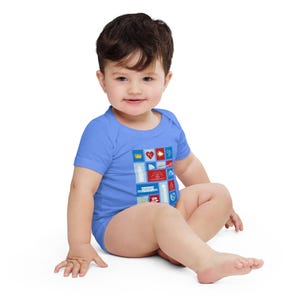 Kansas City Stamp Baby Onesie • KC Landmark Infant Bodysuit • Soft Cotton Graphic One Piece • Midwest Baby Gift • Snap Closure Romper
