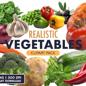 Realistic Vegetables PNG Clipart | Clean No Background | 300 DPI Digital Download | Sublimation, Stickers, Printable Vegetables Graphics