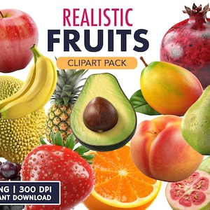 Realistische png-afbeelding met fruit | Schoon, geen achtergrond | 300 dpi digitale download | Sublimatie, stickers, afdrukbare fruitafbeeldingen