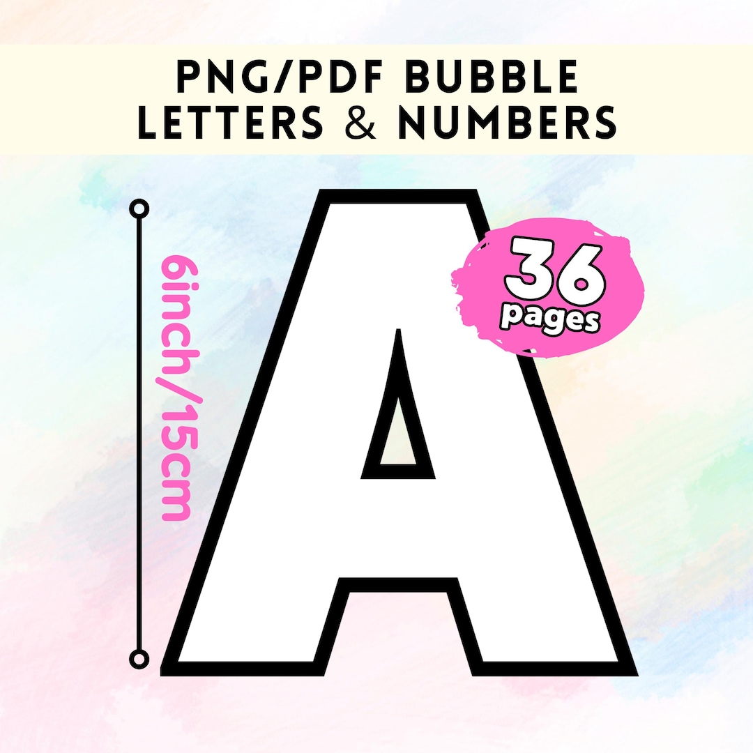 Block Bubble Letters Template PDF & PNG 6" (15 cm) Large Uppercase ...