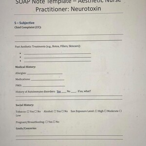 SOAP Note Template for Nurse Practitioner Injectors: Neurotoxin