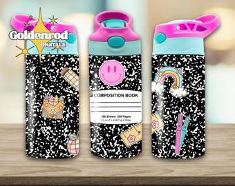 12 oz Kids Composition Notebook Tumbler Wrap, School Sublimation Design, PNG