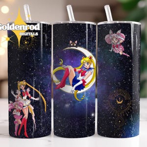20oz Celestial Moon Anime Tumbler Wrap, PNG, Sublimation Design, Anime Girls Design, Sailor