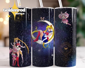 20oz Celestial Moon Anime Tumbler Wrap, PNG, Sublimation Design, Anime Girls Design, Sailor