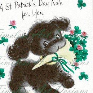 ¡Descarga digital! Gráfico de tarjeta de felicitación vintage imprimible de cachorro de perro retro del Día de San Patricio, 2 jpg.