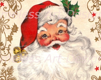 Smiling Santa Digital Download Of Jolly Santa Claus Face Vintage Christmas Card Happy Santa Face Printable!