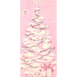 Digitaler Download schöner rosa Retro 50s Weihnachtsbaum druckbare Pastellrosa Vintage Pinkmas kokette Weihnachten Feiertags-Karten-Clipart!