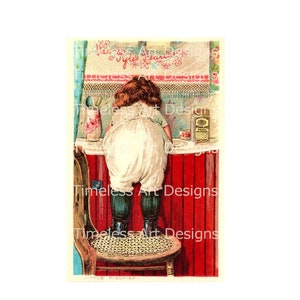 Digitaler Download, niedliches viktorianisches Mädchen beim Händewaschen, antike Handelskarte, Vintage Illustration, printable Download!