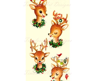 ソリを引くトナカイのヴィンテージクリスマスイラスト デジタル