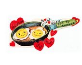 Vintage Valentine Printable Digital Download Image, Adorable Anthropomorphic Fried Eggs In A Pan, Vintage Valentine Card!