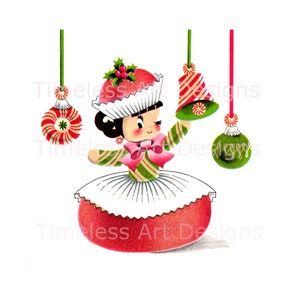 Digital Download Sweet Shoppe Girl Printable 1950s Retro Kitschy Cupcake Girl Vintage Christmas Card Image!