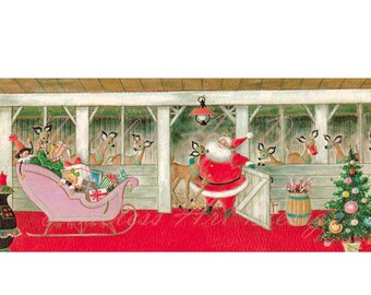 ソリを引くトナカイのヴィンテージクリスマスイラスト デジタル