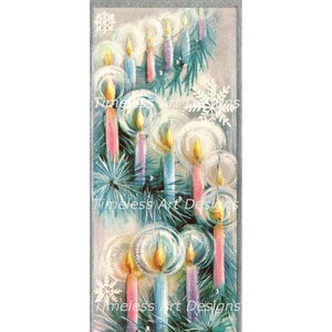 Image à téléchargement numérique, superbes bougies de Noël pastel avec flocons de neige et fougères, carte de Noël vintage, bougies de Noël imprimables !