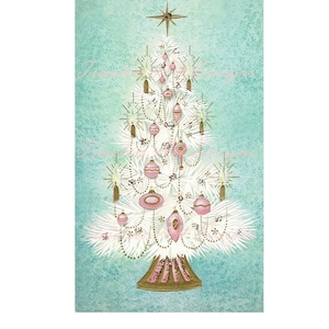 Digital Download Image, Beautiful White Christmas Tree With Pink Ornaments, Vintage Pinkmas Christmas Card Image, Pink Christmas Printable!