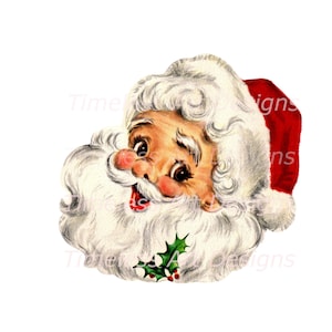 Image à téléchargement numérique, visage de père Noël joyeux rétro, carte de Noël vintage. Clipart père noël. Père Noël à imprimer ! 1 png et 1 jpg