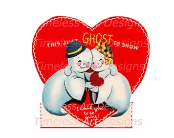 Digital Download Valentine Ghost Printable Clipart Cute Valentine Ghost Couple Vintage Valentine Valoween Card Graphic!