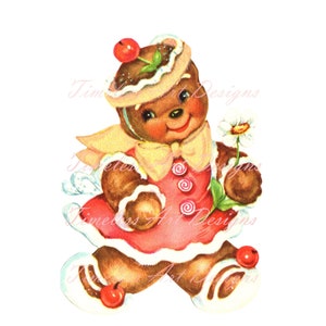 Imagen de descarga digital, dulce niñita de jengibre. Tarjeta de felicitación navideña vintage, ¡imprimible! 2 archivos jpg