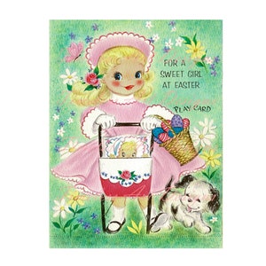 Download digitale Retro Paper Doll stampabile 1950 Darling Little Girl & Her Dolly Vintage Easter Play Card. 2 jpg!