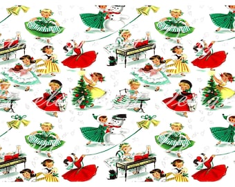 Vintage Christmas Girls Wrapping Paper Pattern (Digital Download)