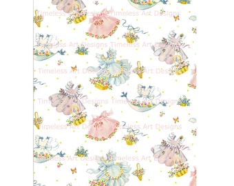 Digital Download Aprons Printable Pretty Pastel Aprons Spring Easter Baskets Vintage Kitschy Wrapping Paper Graphic Wallpaper Printable!