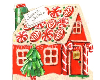 Vintage Gingerbread House Printable, Retro Christmas Card Image (2 JPGs)