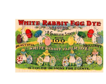 Instant Digital Download Retro Easter Printable Clipart Cute White Rabbit Easter Egg Dye Vintage Easter Advertisement Card For Crafts!
