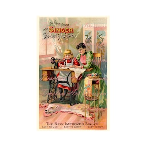 Download digital Singer Anúncio de máquina de costura Clipart Mãe e filha fazendo roupas vintage gráfico de cartão comercial antigo!