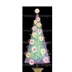 Digital Download Image, Stunning Christmas Tree With Pastel Ornaments On Black, Vintage Christmas Card. Greeting Card, Holiday Printable!