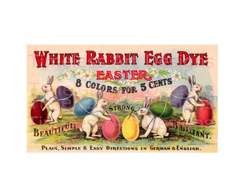 ¡Tarjeta publicitaria de Pascua vintage imprimible con lindo conejo blanco teñido y descarga digital instantánea!