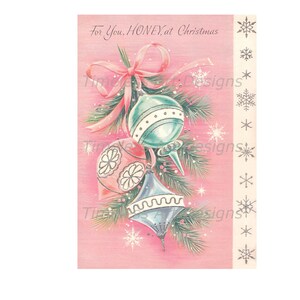 Image en téléchargement numérique instantané, belles décorations de Noël Brite rose bleu brillant, flocons de neige, image de carte de Noël vintage Pinkmas !