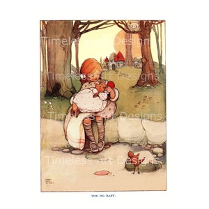 Digital Download Beautiful Art Illustration Alice And The Baby Pig By Mabel Lucie Attwell, Vintage Alice In Wonderland Printable!