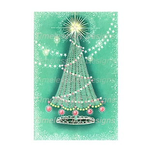 Sofortiger digitaler Download Bild, atemberaubender Weihnachtsbaum, rosa Akzente, heller Stern, Vintage Weihnachtskarte, Weihnachten zum Ausdrucken!