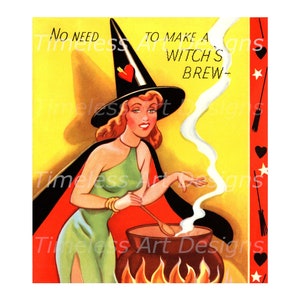 Pin-up di strega di Halloween retrò stampabile (download digitale)