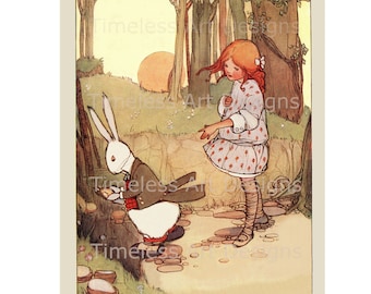 Digital Download Alice And The White Rabbit Printable Beautiful Vintage Art Illustration!