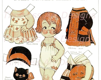 Digital Download Image Antique/Vintage Dolly Dingle's Halloween, Vintage Halloween Paper Doll, Grace G. Drayton. Paper Doll Printable!